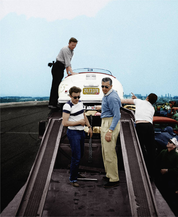 Print of James Dean w/Porche at Car Rally by Frank Worth